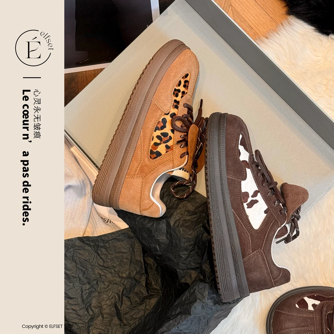 ÉLFSET | 时尚休闲鞋女24年秋季透气拼色豹纹休闲鞋-ES2-22-228