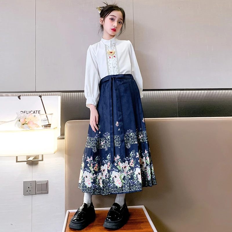 女童古装汉服2024新款儿童3-6-12岁国风中大童公主裙子马面裙套装