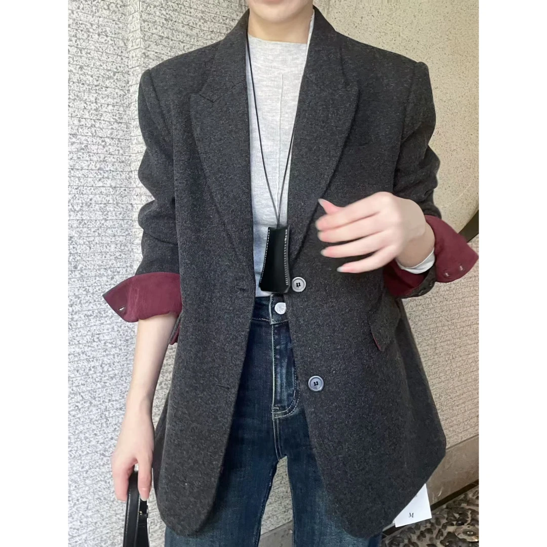 高级感拼接袖口冬季宽松气质拼接休闲西服上衣