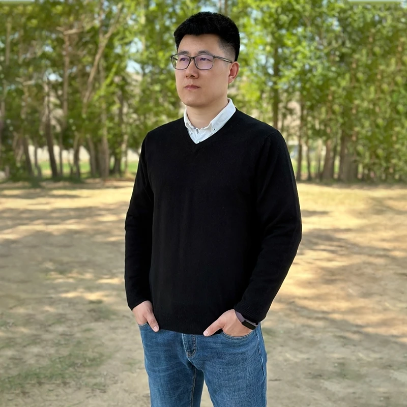 TALMUS/塔拉牧丝亲肤舒适山羊绒V领纯色长袖休闲打底秋冬男士套衫