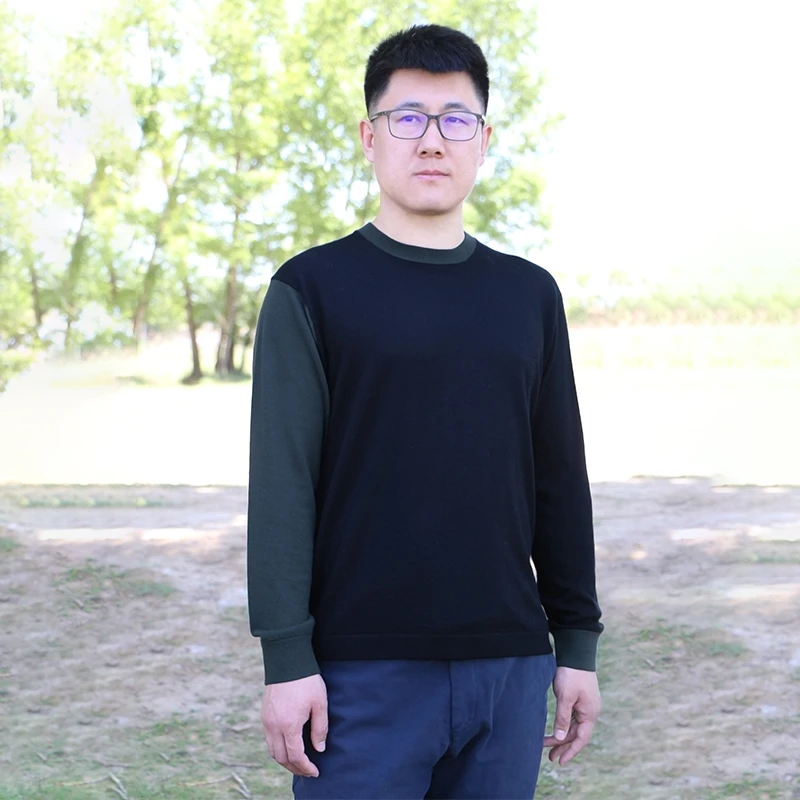 TALMUS/塔拉牧丝春秋冬男士休闲羊绒保暖时尚AB袖圆领套头衫