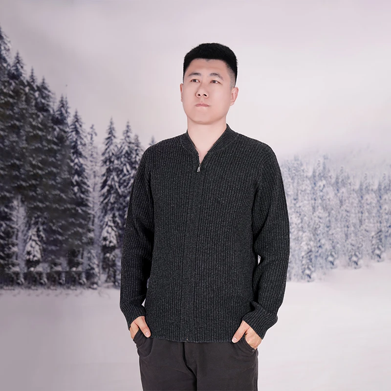 TALMUS/塔拉牧丝秋冬长袖男士拉链棒球领男款丝光毛开衫宽松保暖