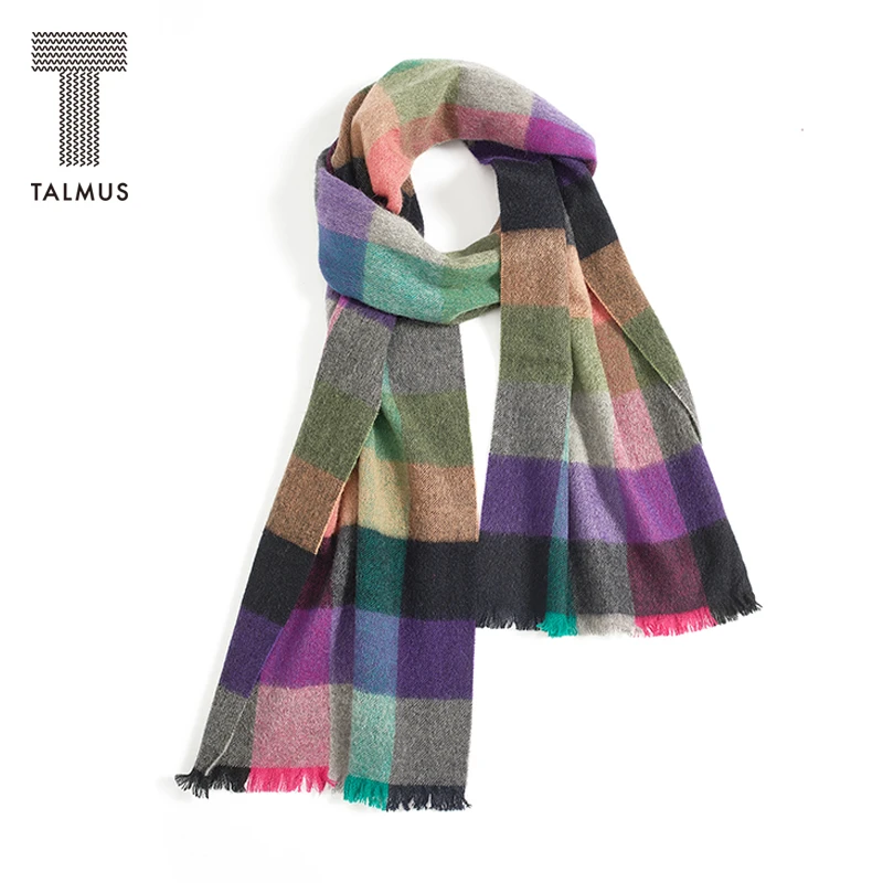 TALMUS/塔拉牧丝时尚百搭柔软舒适山羊绒水纹格保暖毛边女士围巾