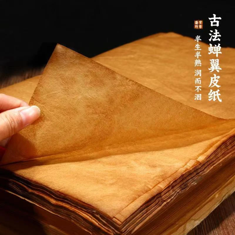 古法蝉翼竹浆皮纸雁皮纯手工草木染半生熟行书草书宣纸仿古本色