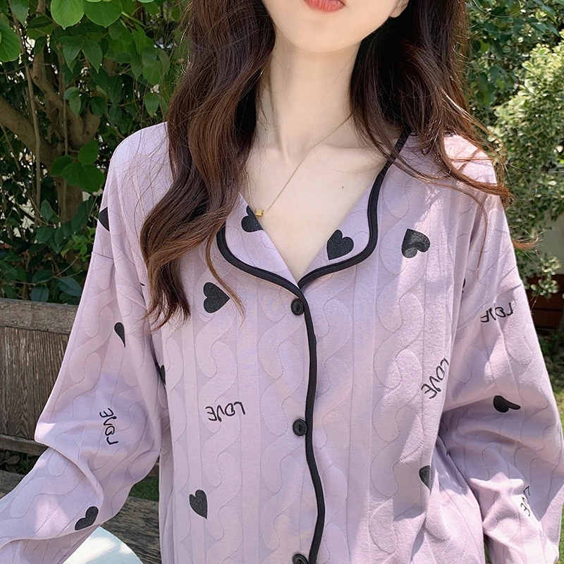 女士睡衣女秋冬新款长袖外穿家居服套装韩版ins新款春秋条纹简约