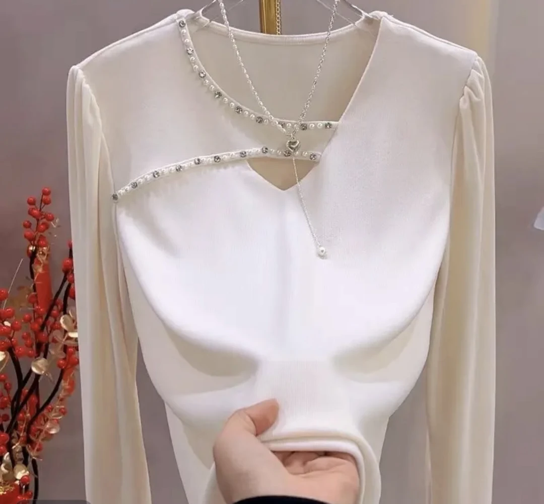 V领拼接法式打底衫T恤宽松显瘦遮肉百搭宽松2315