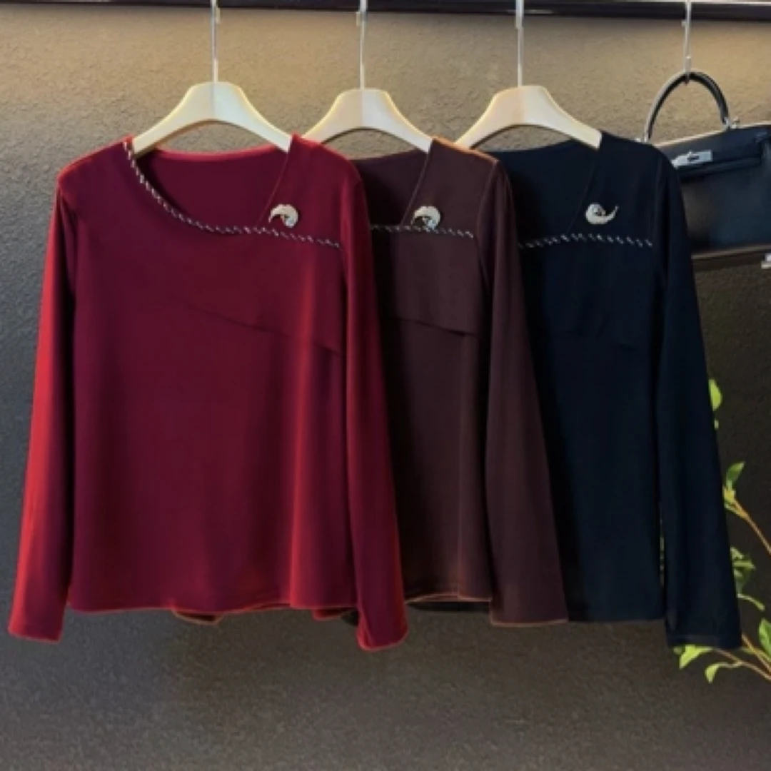 方领重工加厚洋气百搭上衣宽松显瘦遮肉长袖打底衫