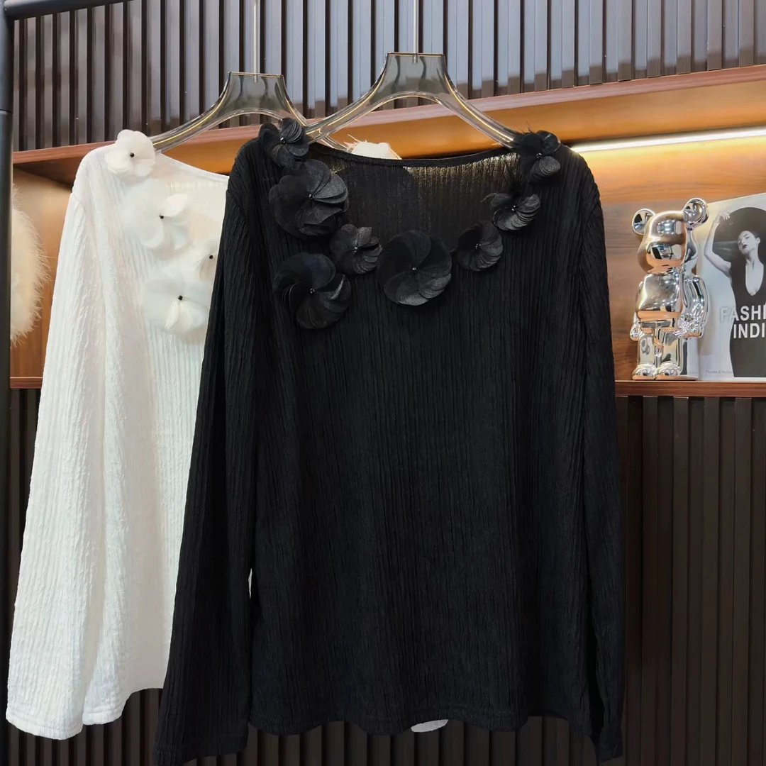 6967款圆领重工菲子长袖宽松显瘦遮肉