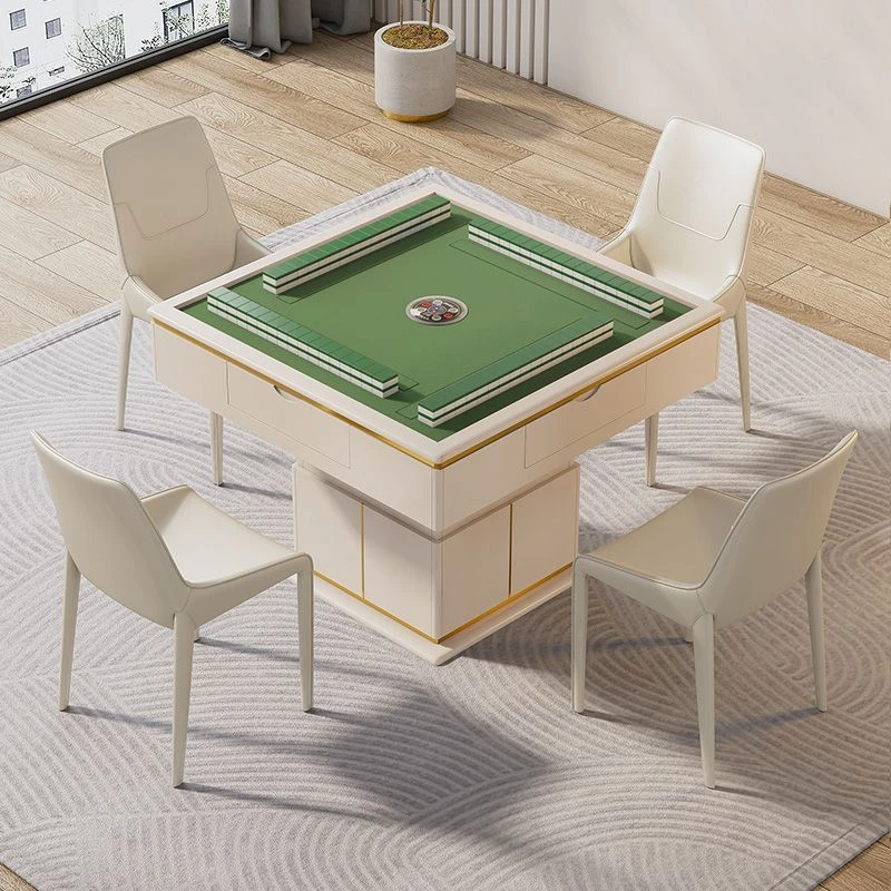 岩板餐桌新款奶油风升降茶几麻将桌一桌三用家用客厅多功能麻将机