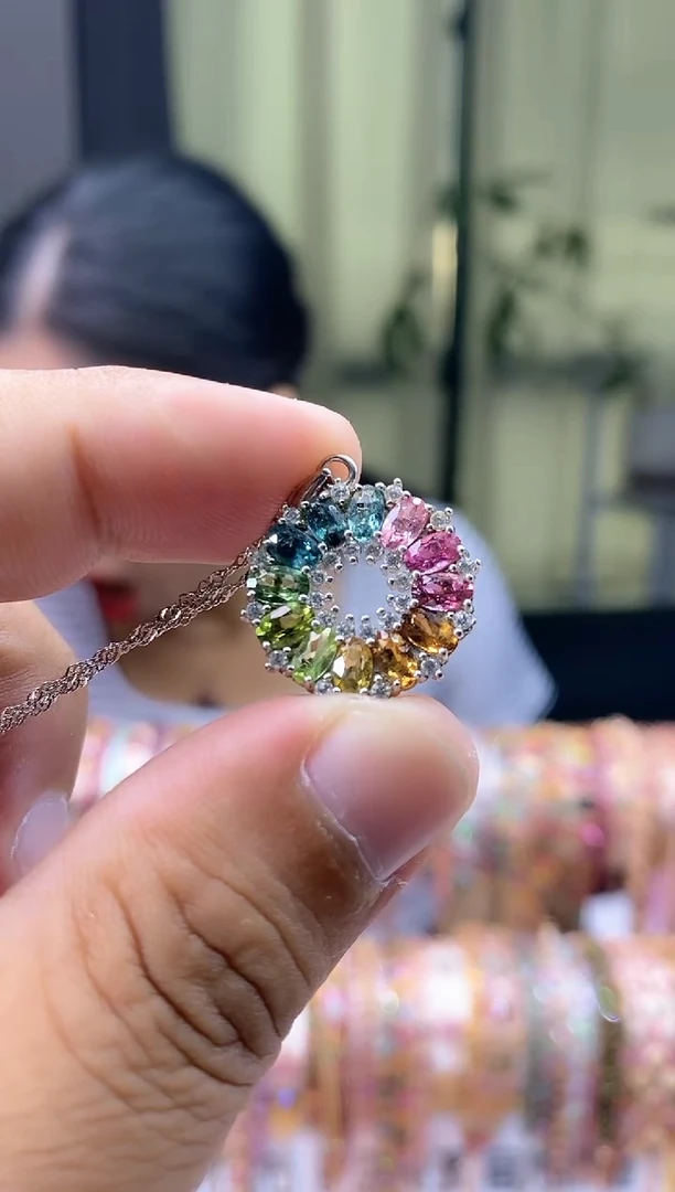 【闪购商品】碧玺吊坠银S925镶嵌354354354354354