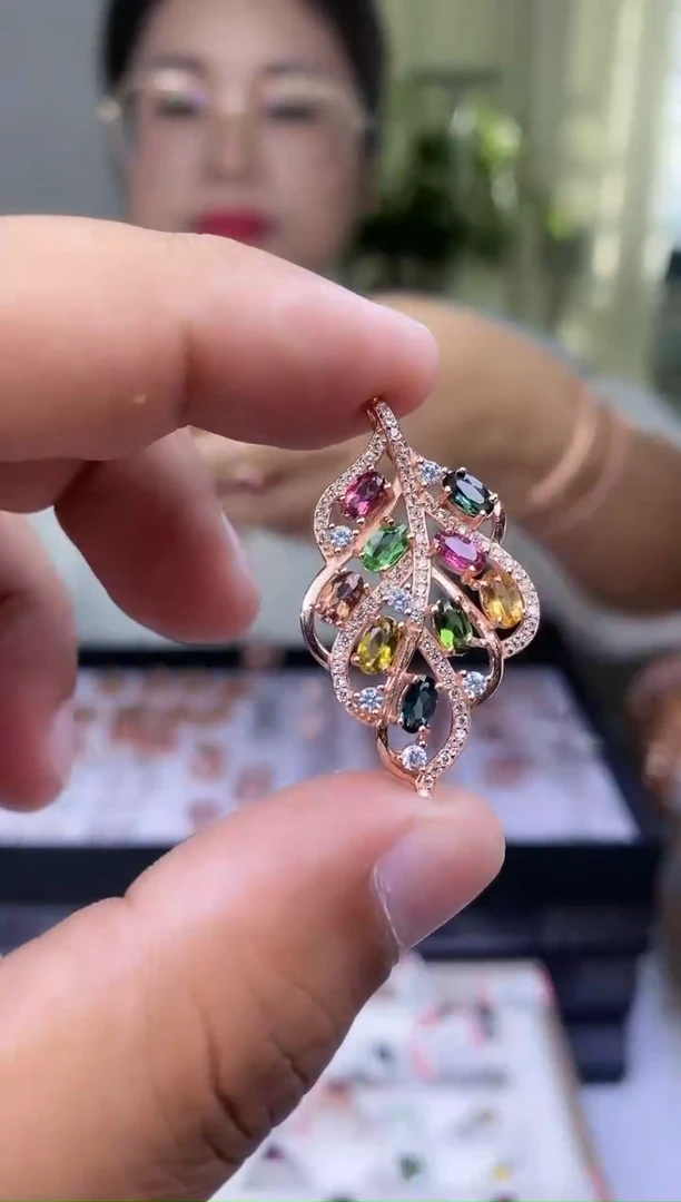 【闪购商品】碧玺吊坠银S925镶嵌2