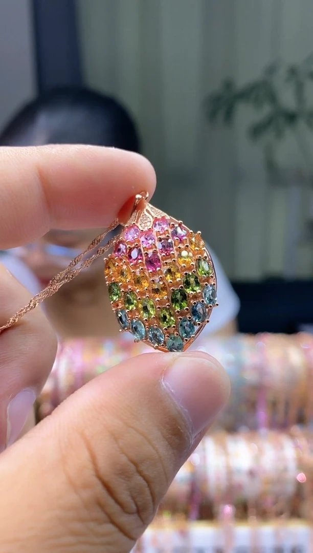 【闪购商品】碧玺吊坠银S925镶嵌43445324533.1423.5