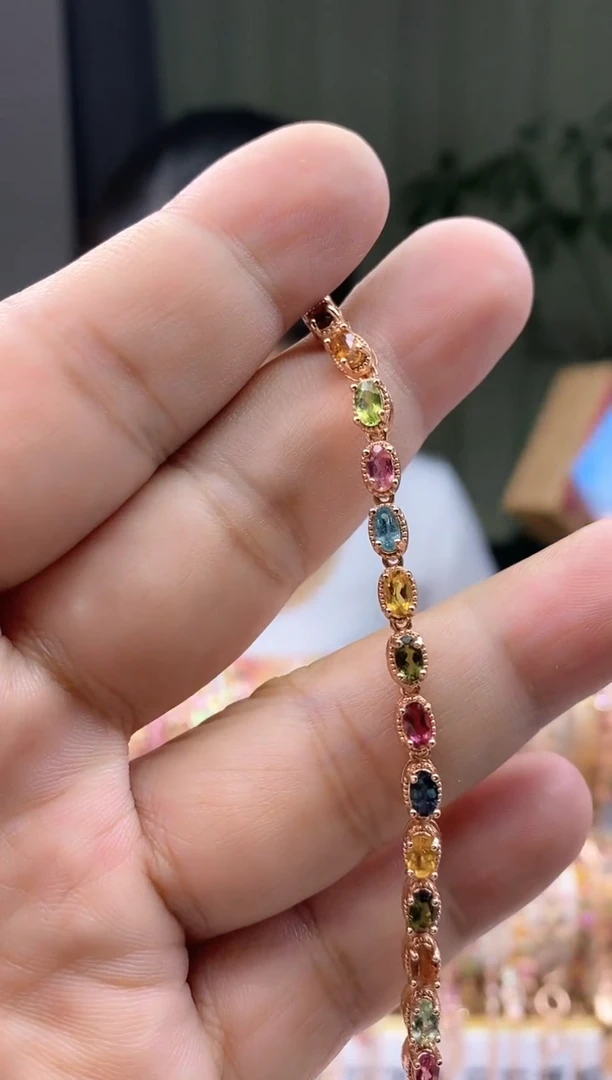 【闪购商品】碧玺手链银S925镶嵌34534535434535