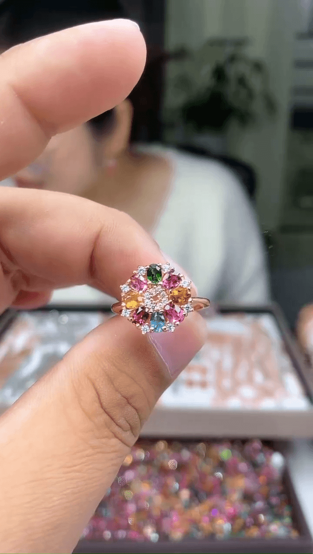 【闪购商品】碧玺戒指银S925镶嵌5