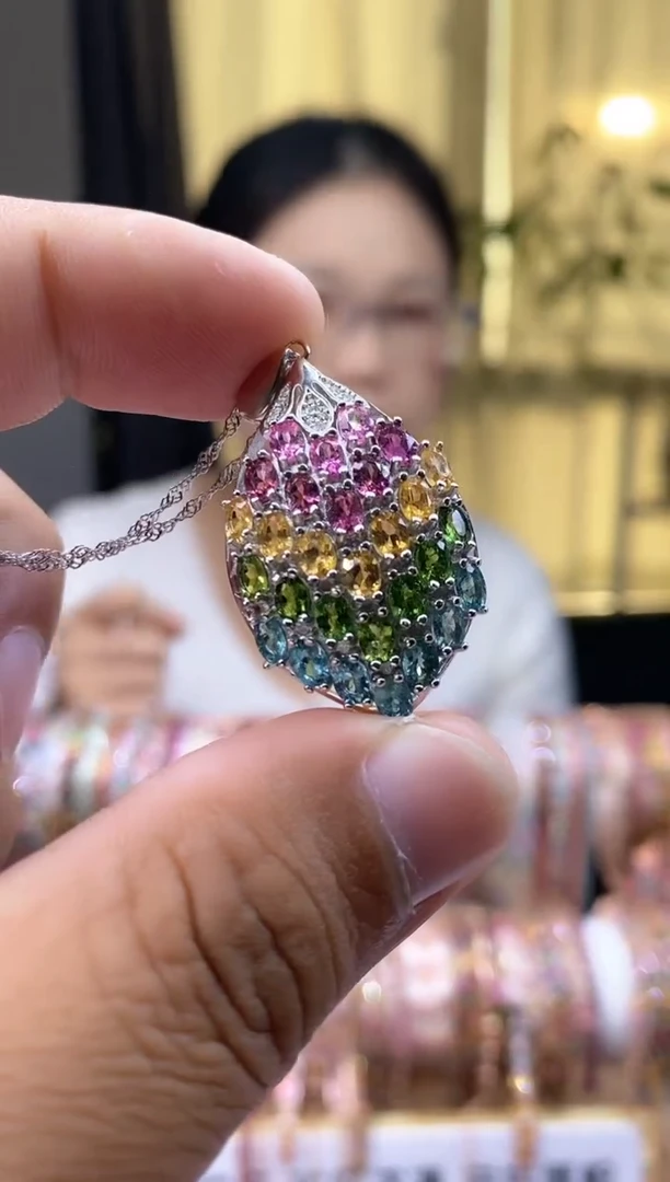 【闪购商品】碧玺吊坠银S925镶嵌3543543543543