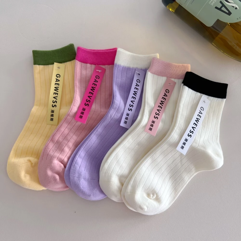 【港维斯】女款ins潮早秋拼色中筒袜韩潮少女室内堆堆袜
