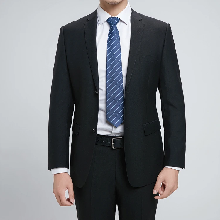 男士西服套装商务修身职业藏青色正装工作上班男士双开叉黑色西装