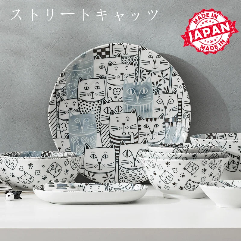 日本制美浓烧高温釉下彩东浓陶器潮猫系列餐具可微波炉洗碗机包邮
