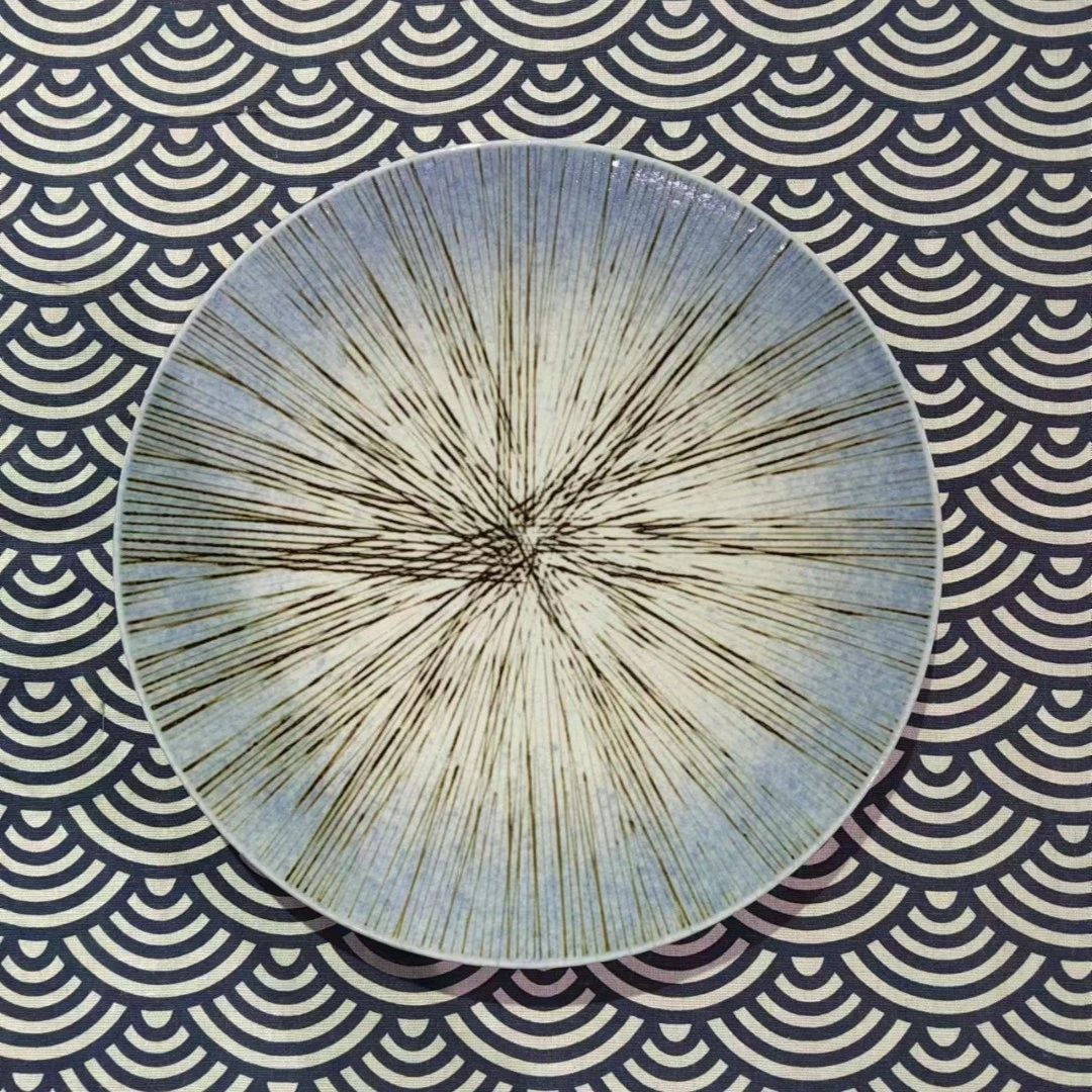 日本进口美浓烧包邮釉下彩陶瓷餐具日式蓝纹十草砂地 饭碗面碗盘