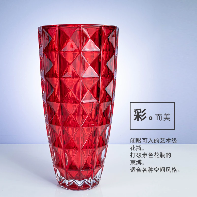 红色轻奢高级感宝石浮雕花瓶富贵竹鲜花适合客厅茶几飘窗阳台摆件