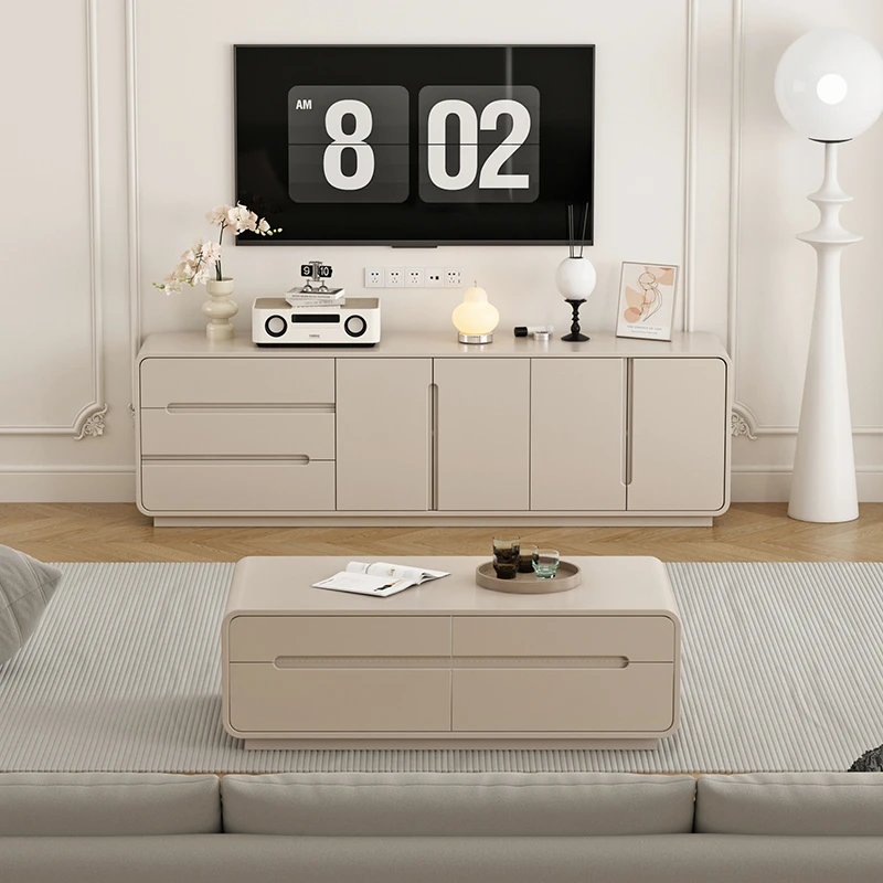 奶油风茶几电视柜组合2024新款简约小户型客厅收纳储物桌家用地柜