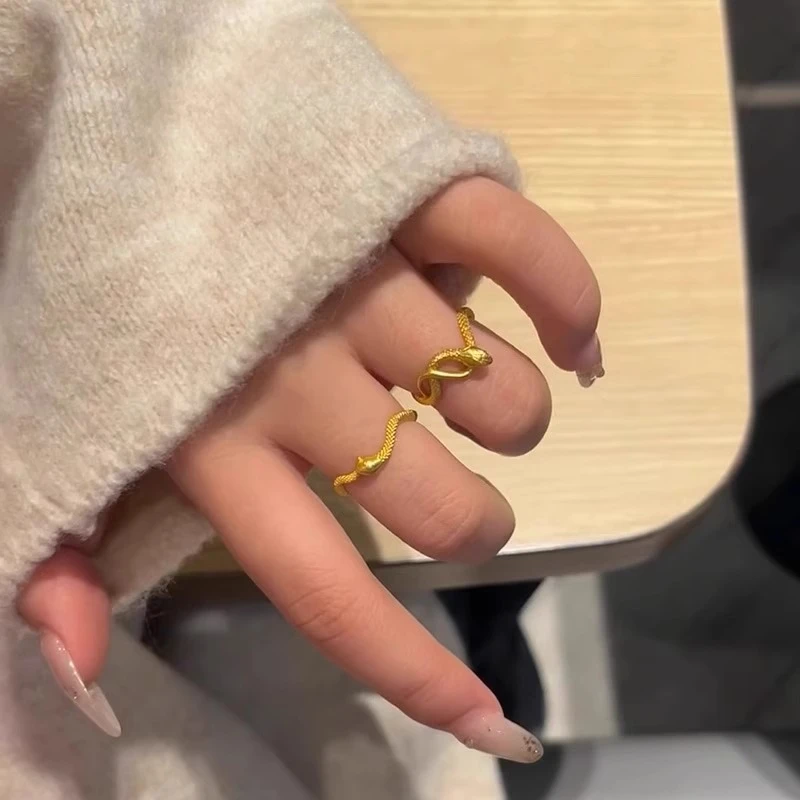 水贝999足金灵蛇戒指女蛇素圈活口戒子时尚指环情人节送女友老婆