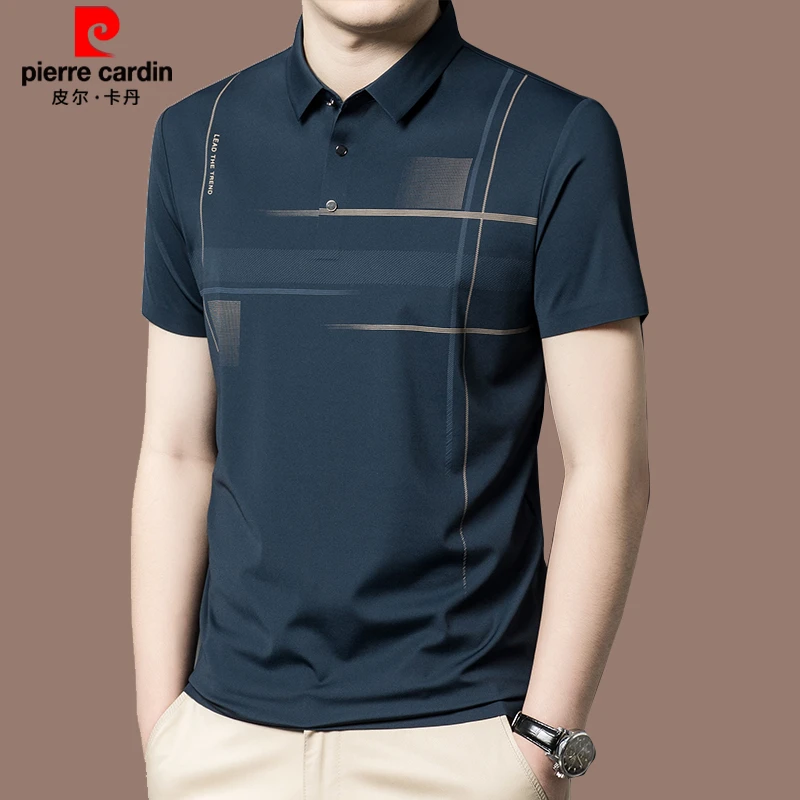 皮尔卡丹高档桑蚕丝翻领男士t恤夏季短袖薄款polo半袖体恤衫男薄