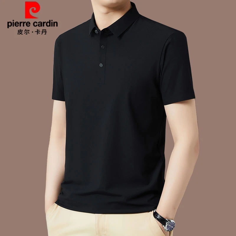 【国际大牌 皮尔卡丹】高档纯色冰丝男装夏季休闲短袖T恤薄款透气男