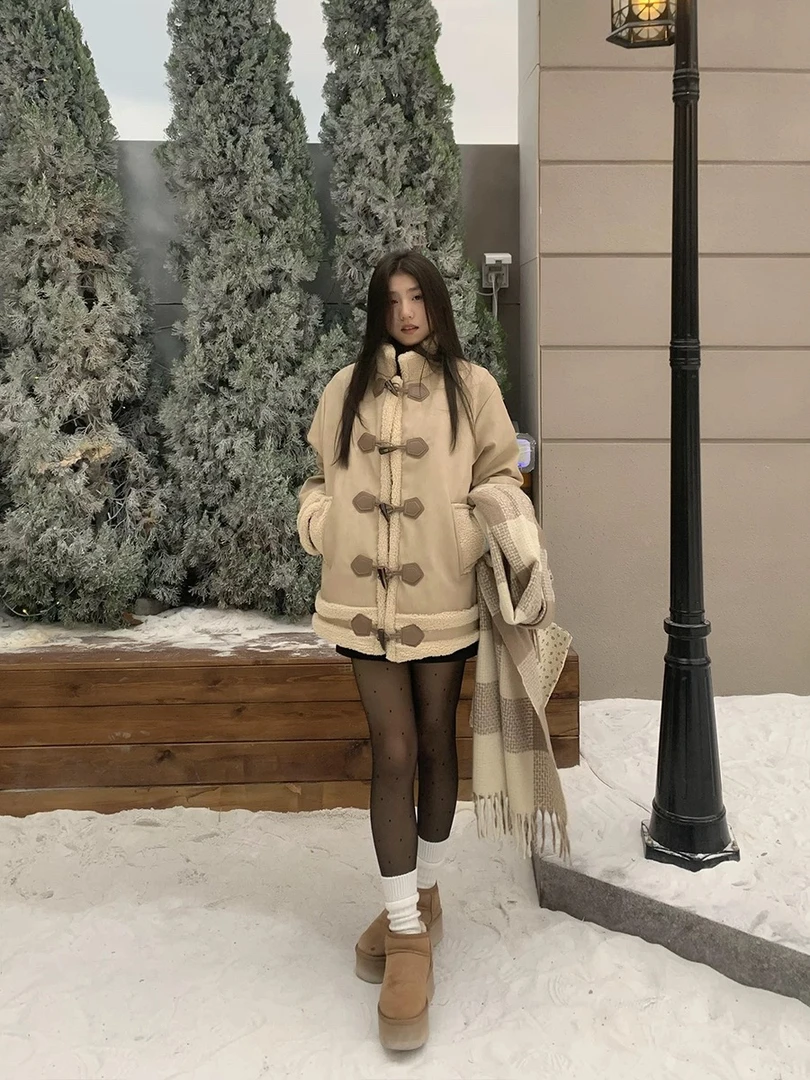 牛角扣加厚保暖大衣皮外套5153