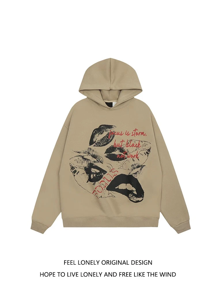 唇印字母印花连帽卫衣80305