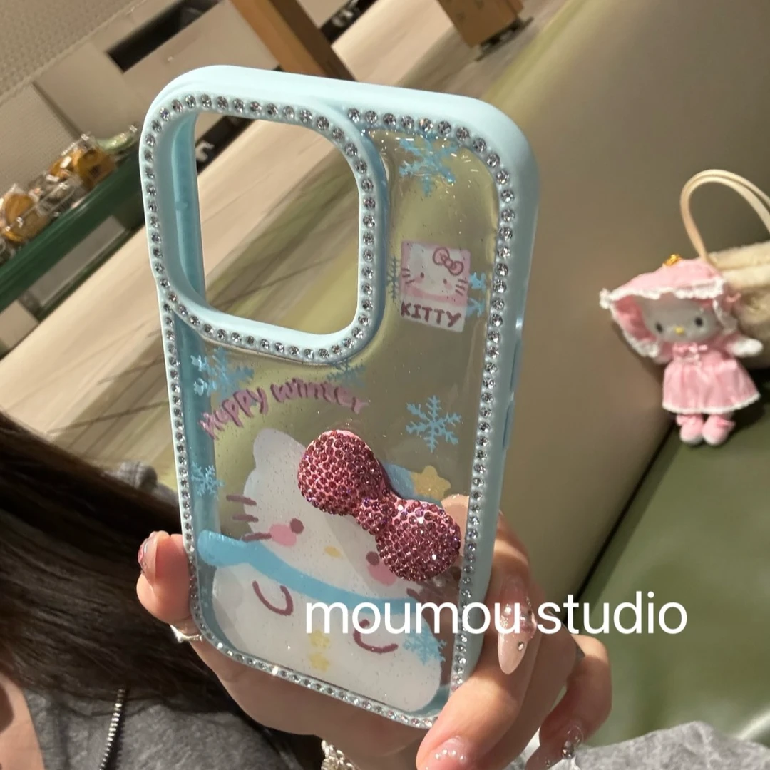 边框点钻雪人蝴蝶结猫咪适用苹果16promax手机壳iphone15透明1413