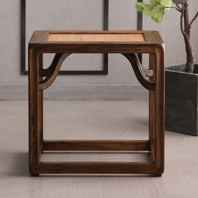 新中式方凳短凳换鞋凳禅意茶凳北美黑胡桃木凳子茶室凳板凳可移动