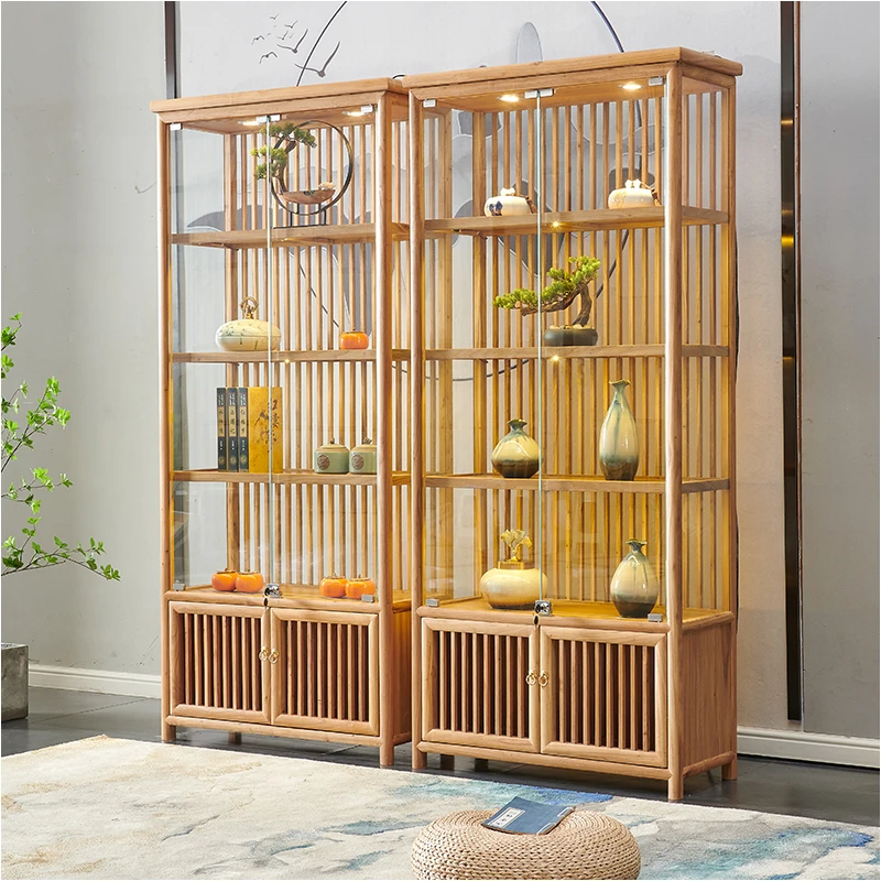 新中式玻璃展柜珠宝玉器精品柜商用实木陈列书柜货柜带灯透明玻璃