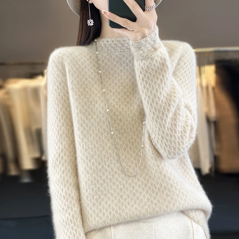 羊毛衫女半高领毛衣秋冬上衣长袖打底衫针织厚款时尚女套头显瘦