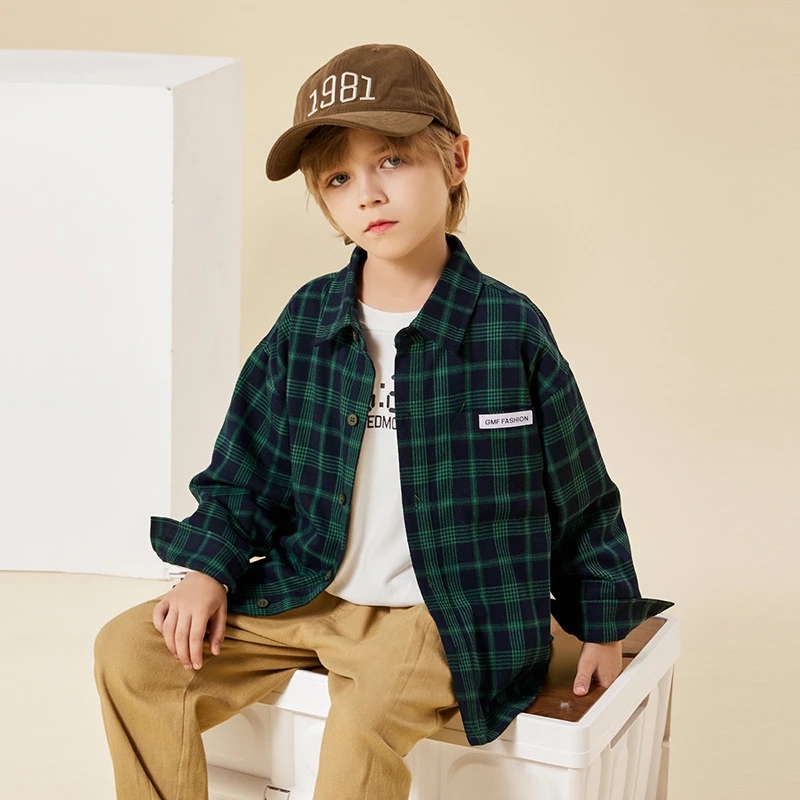 男童格子衬衫2025春装新款中大儿童衬衣长袖韩版洋气春秋潮GY3339