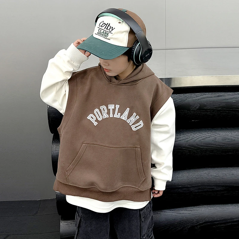 男童马甲卫衣套装2025新款春装中大儿童男孩春秋款两件套潮GY4136