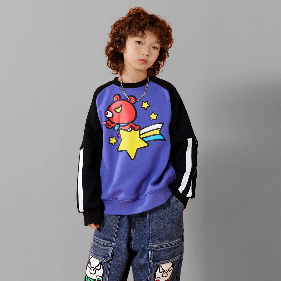 男童加绒卫衣2024新款中大童冬装上衣儿童圆领长袖套头衫M882607