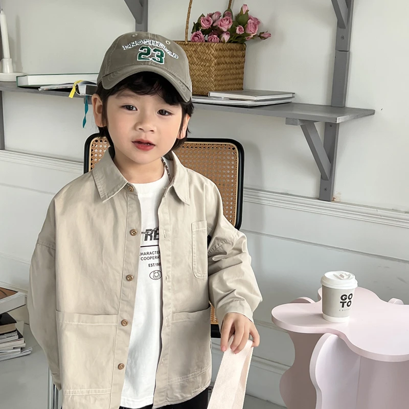 男童长袖衬衫春秋2024新款纯色儿童衬衣休闲中大童秋装外套GY3105