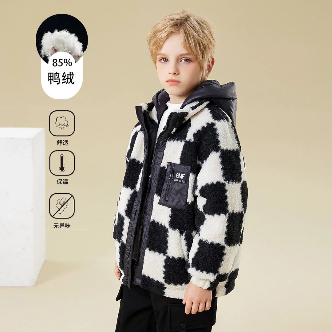 儿童轻薄羽绒服2024新款短款连帽外套中大童秋冬保暖毛毛衣GY3838