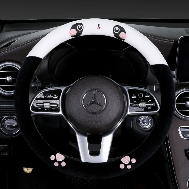 2024新款短毛绒汽车方向盘套女神款冬季防滑毛绒网红可爱保暖把套