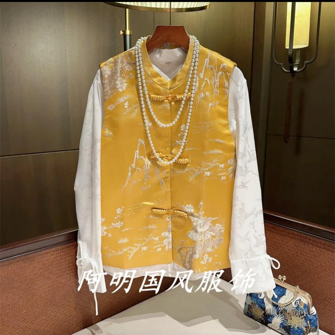 『承恩』新中式国风重工刺绣坎肩日常马夹女2024新款时尚提花马甲