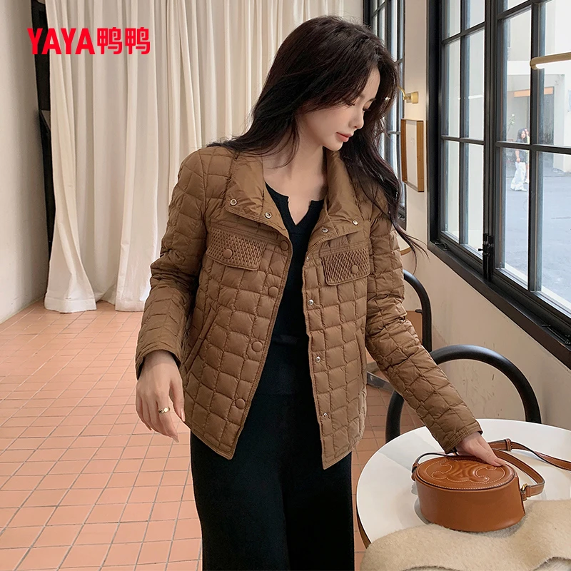 YAYA/鸭鸭新款立领短款羽绒服女小香风时尚外套YE3A618142N
