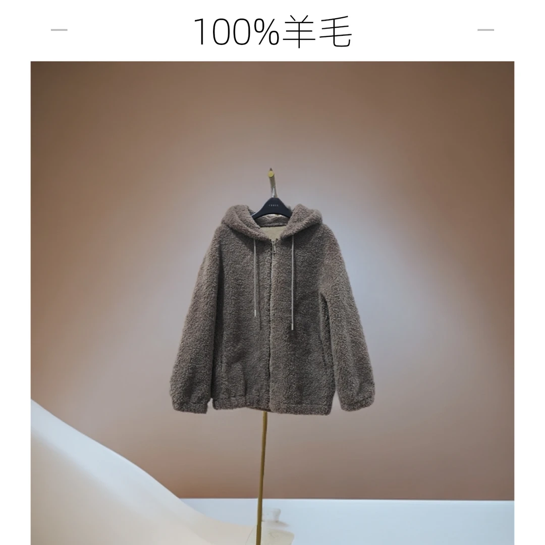 连帽休闲男女同款斯蒂娜全毛休闲外套