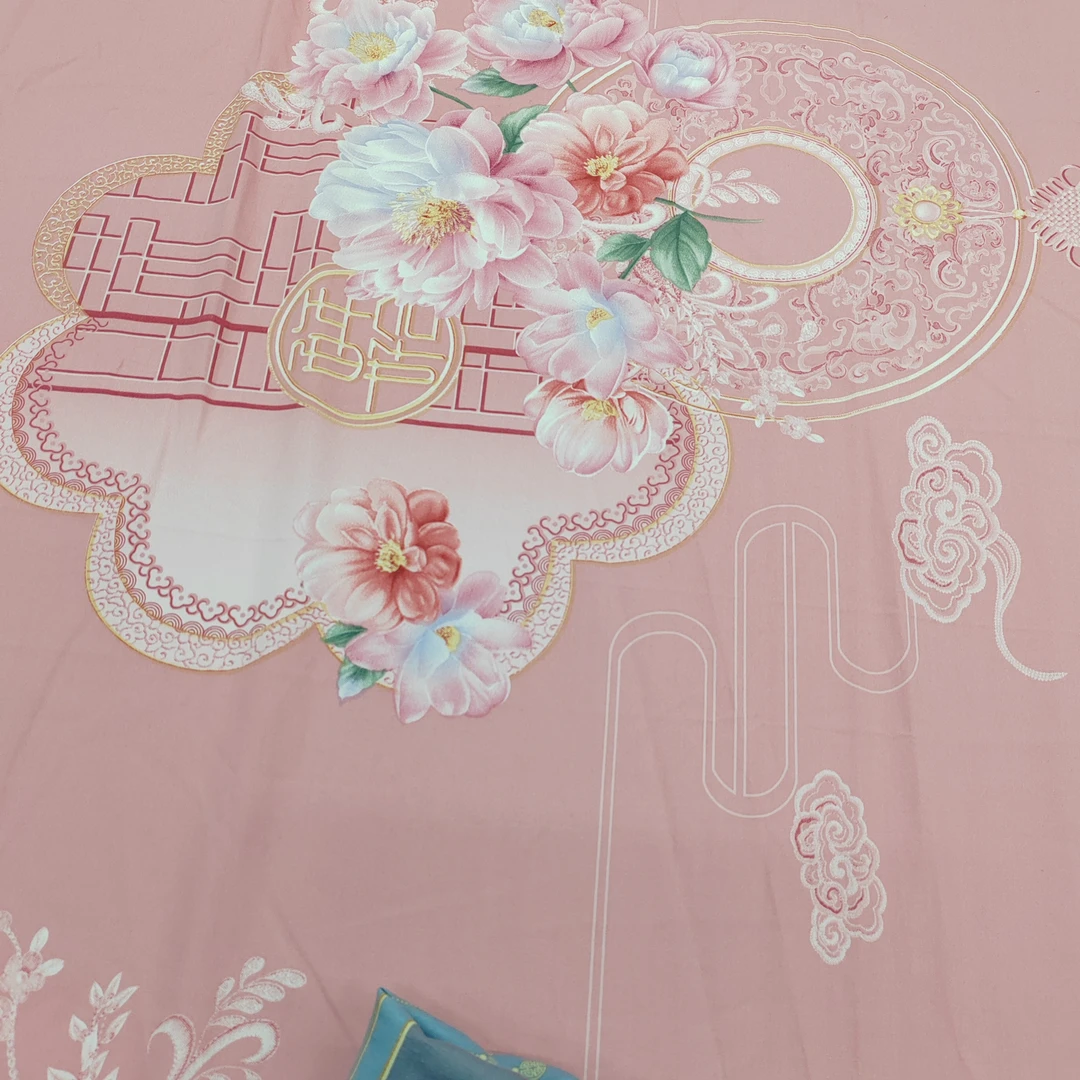 百支数码缎百年好合粉B2-4.2（买布送一条拉链）