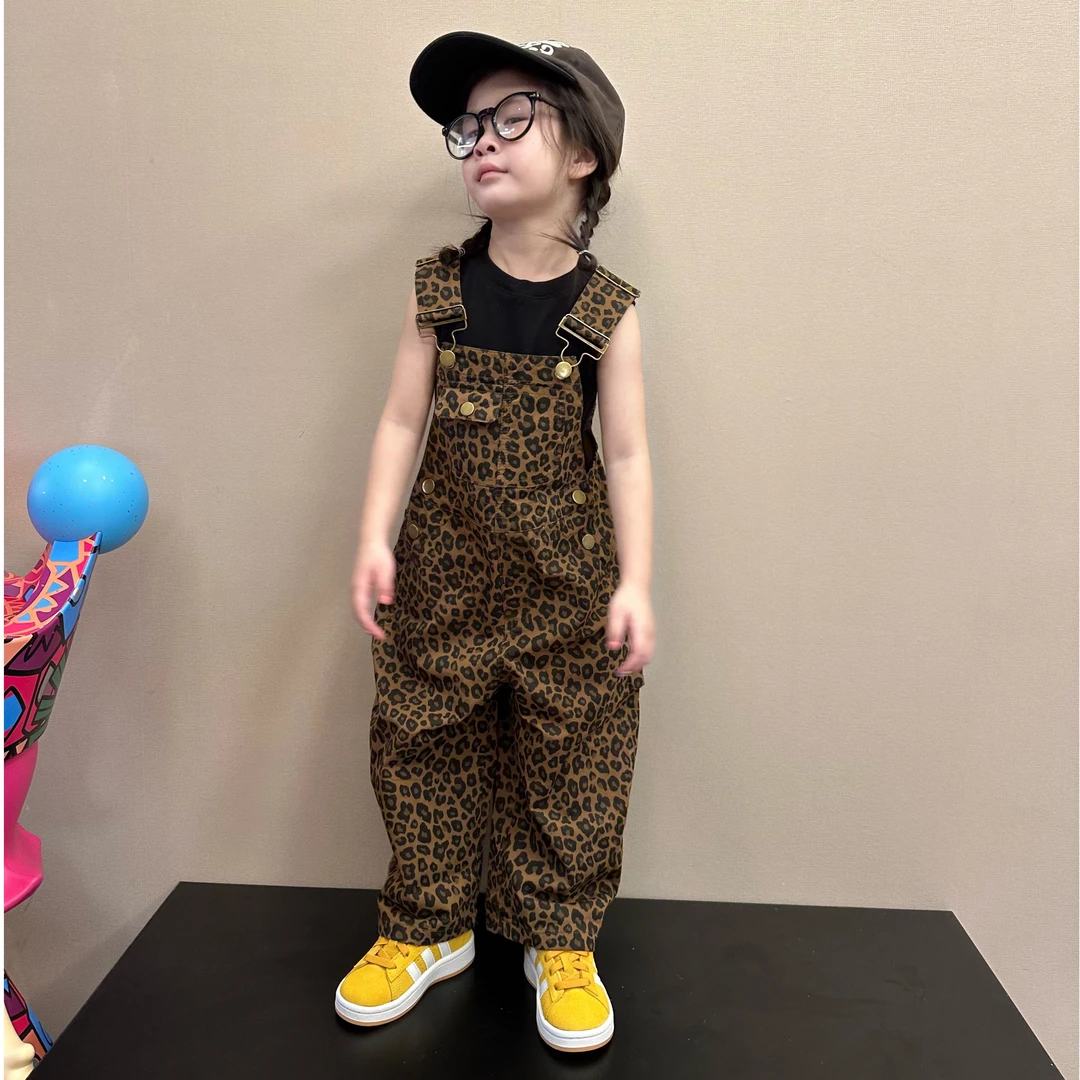 DJ-大金家童装秋季新款儿童豹纹背带裤男女宝秋装百搭个性背带裤