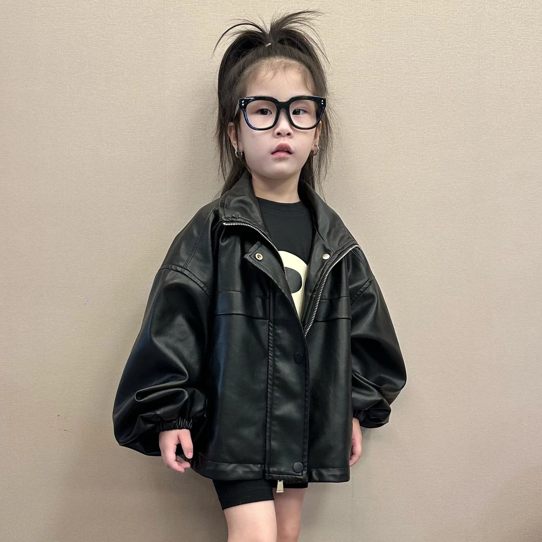 大金定制儿童秋季新款皮夹克黑色洋气痞帅机车服皮衣夹克宝宝外套