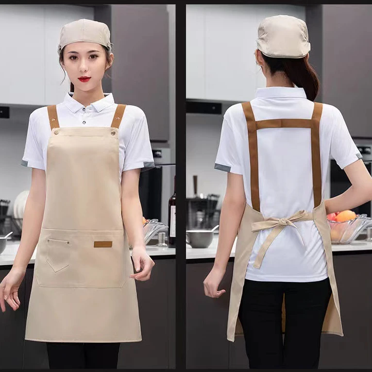 工装呢围裙高品质时尚防水挂脖防油服务员厨师做饭家用韩版防污