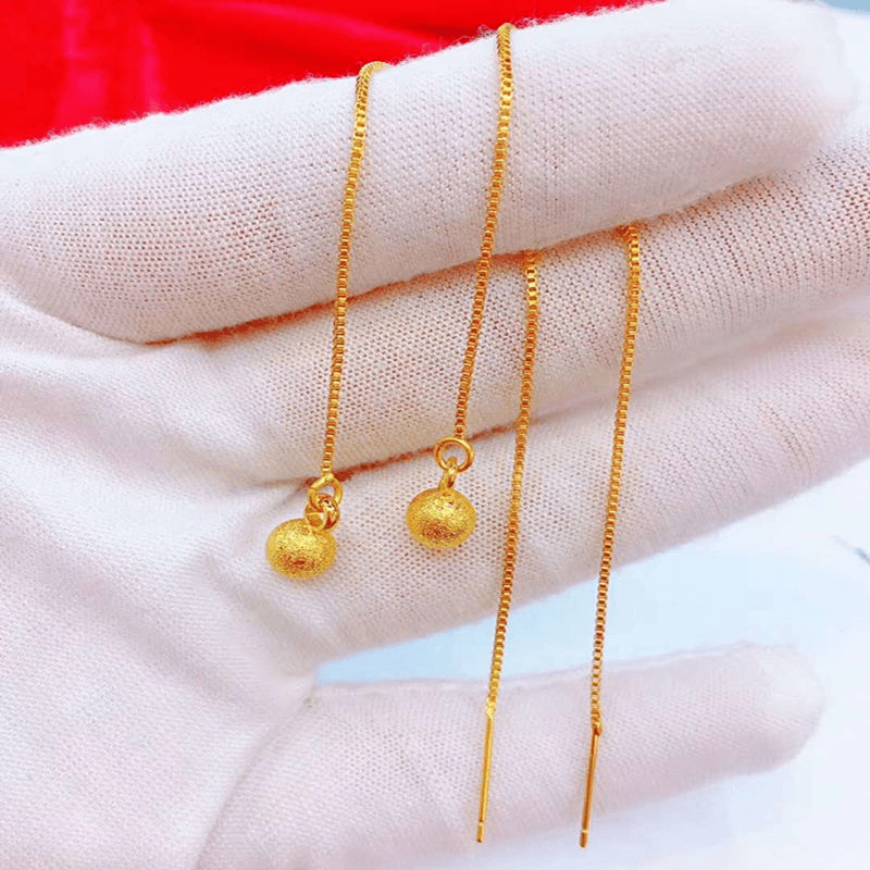 钛钢耳饰 简约时尚耳线长款磨砂球耳环耳饰中长款女光面耳环