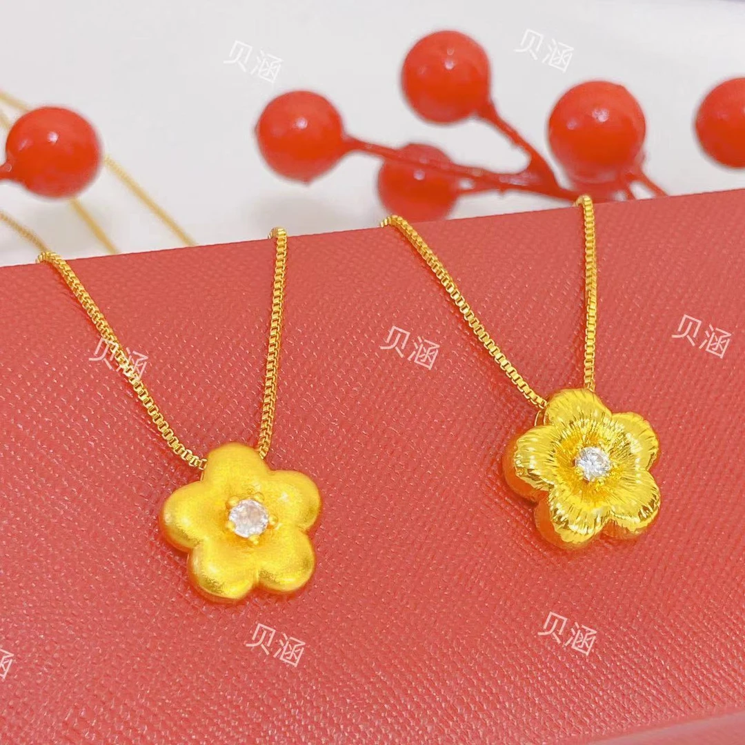 铜合金项链 点钻小花朵女士拉丝项链时尚百搭中式经典精美锁骨链