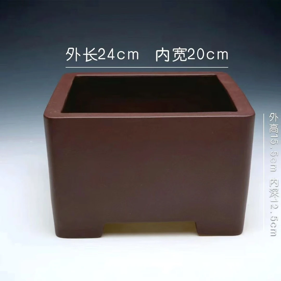 宜兴紫砂花盆直口四方盆景盆植物梅花海棠松柏老鸦柿桌面室内